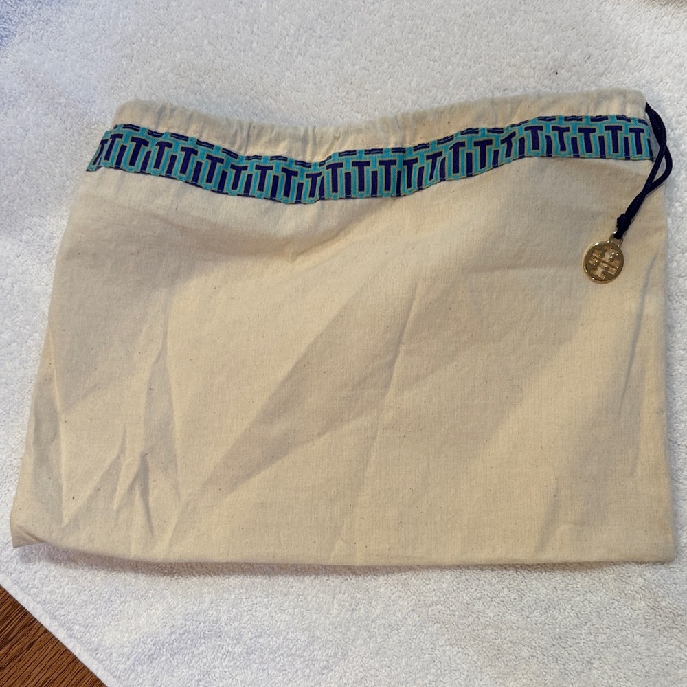 Tory Burch drawstring dust covers gold charm pull 10” x 6”